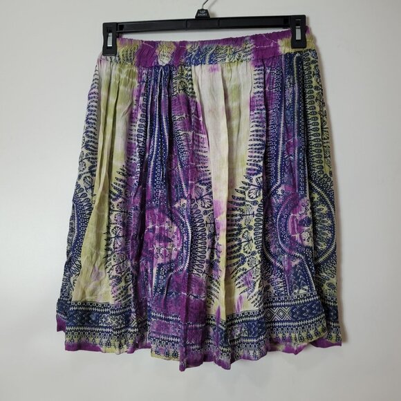 Bella New York Boho Tie-Dye Elastic Waist Skirt Purple & Green Rayon One Size - Picture 4 of 11